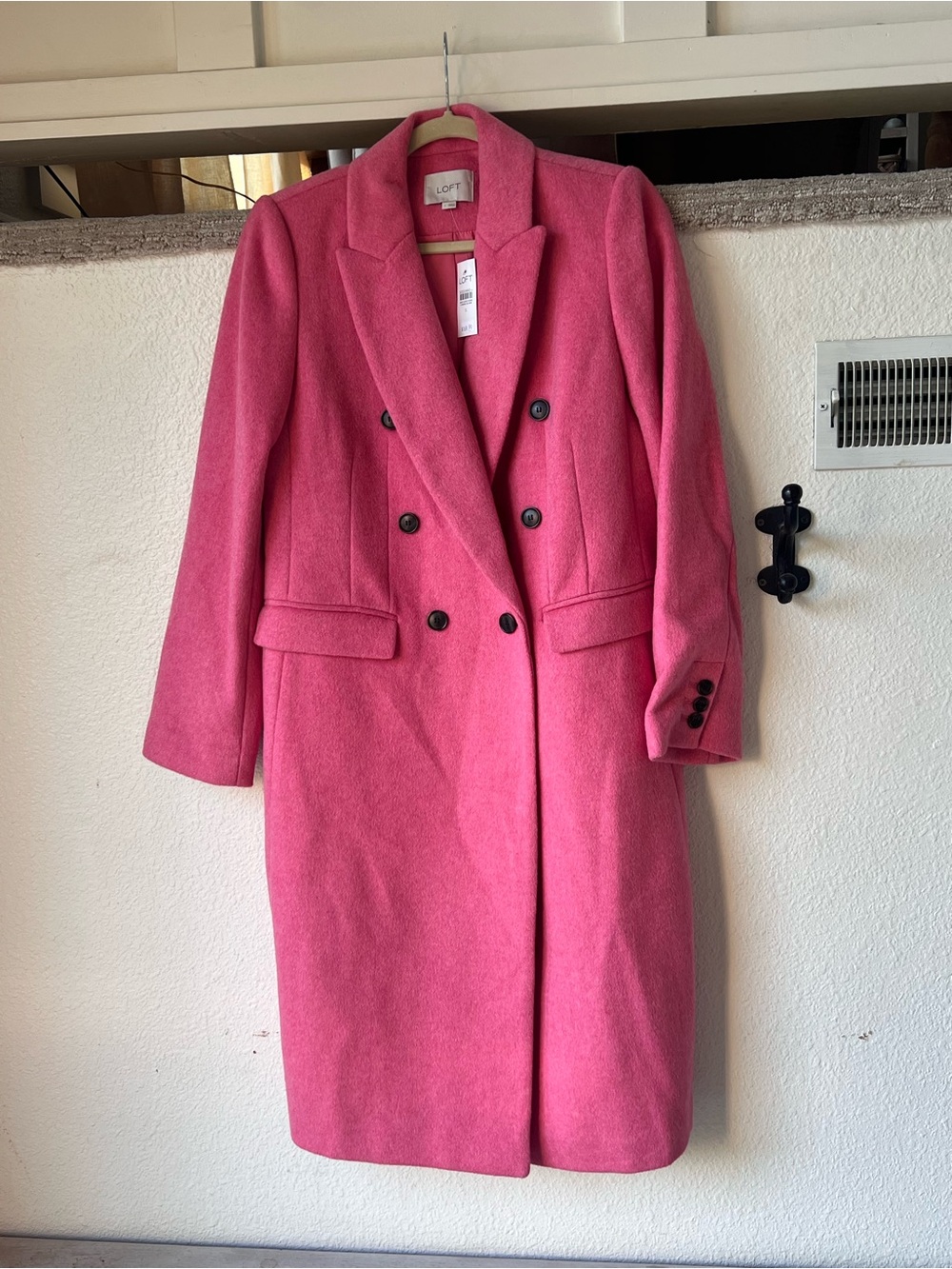 LOFT Hot Pink Double-Breasted Wool-Blend Trench Coat